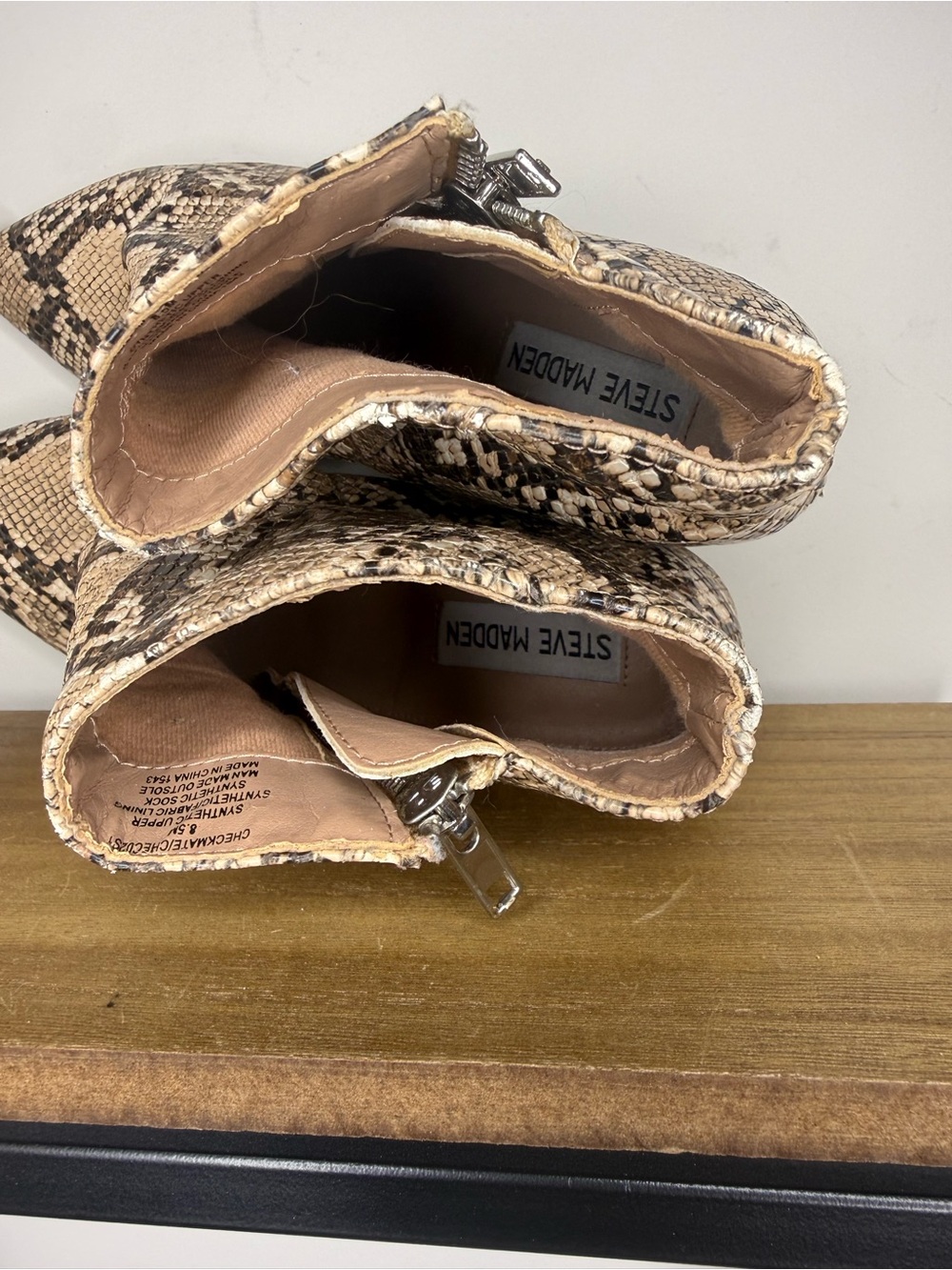 Steve Madden Snake-Print Block Heel Ankle Boots - Beige - Picture 7 of 10